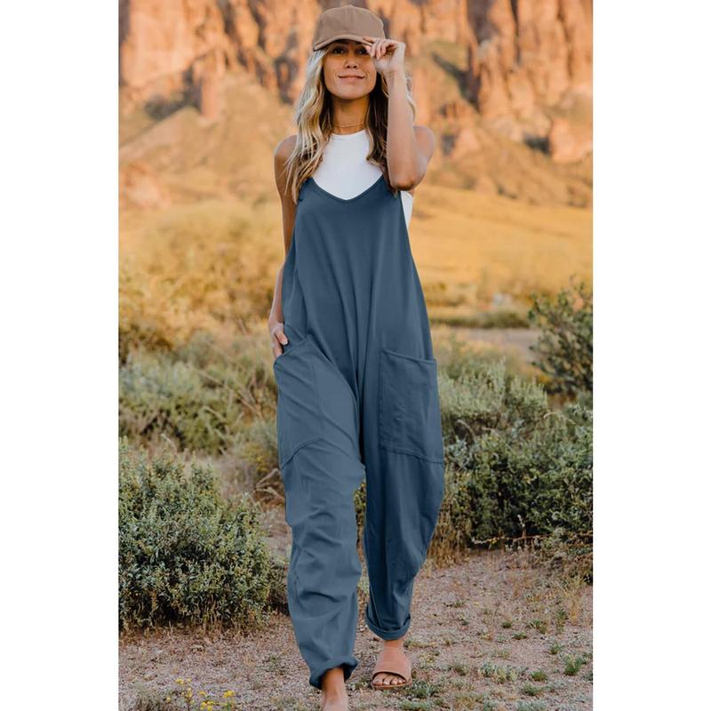 Double Take Full Size V-Neck Sleeveless Jumpsuit with Pockets