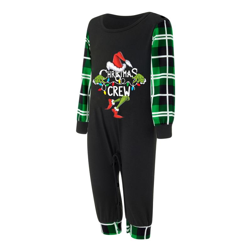 Christmas Pajamas For Family Christmas Family Pajamas Matching Set Letter Santa Hat Green Monster Print Long Sleeve Tops and Plaid Pants Sleepwear