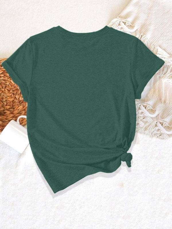  Christmas Themed Round Neck Tee, Casual Short Sleeve Crew Neck T-Shirt for Daily Wear, Women's Clothing for All Seasons