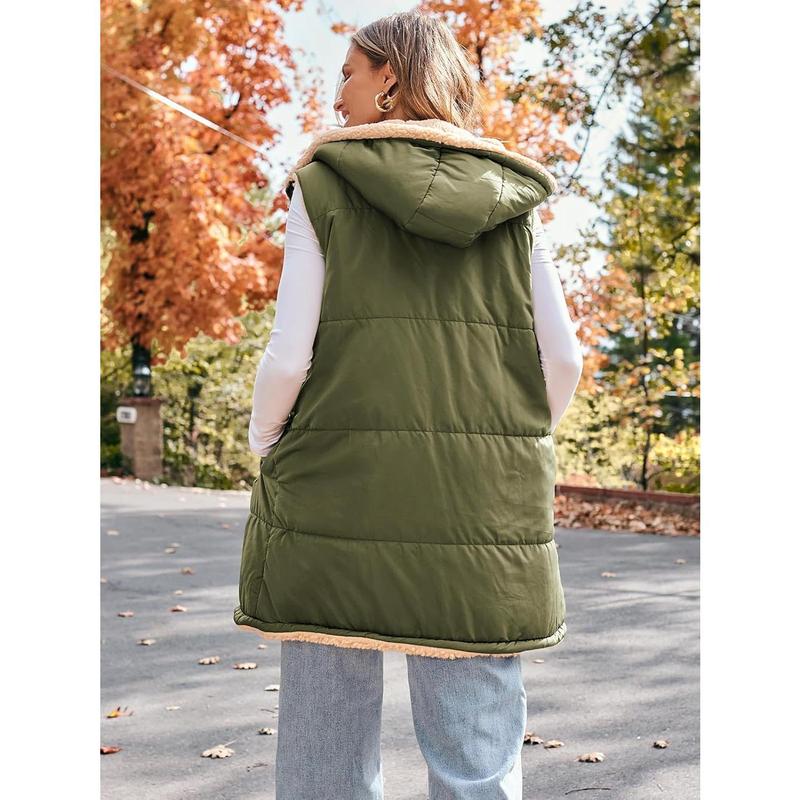 Womens Long Reversible Puffer Vests 2024 Sleeveless Fleece Fall Jacket Warm ter Cts Outerwear