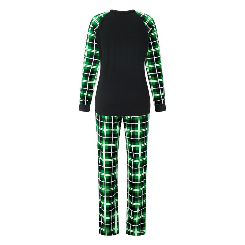 Christmas Pajamas For Family Christmas Family Pajamas Matching Set Letter Santa Hat Green Monster Print Long Sleeve Tops and Plaid Pants Sleepwear