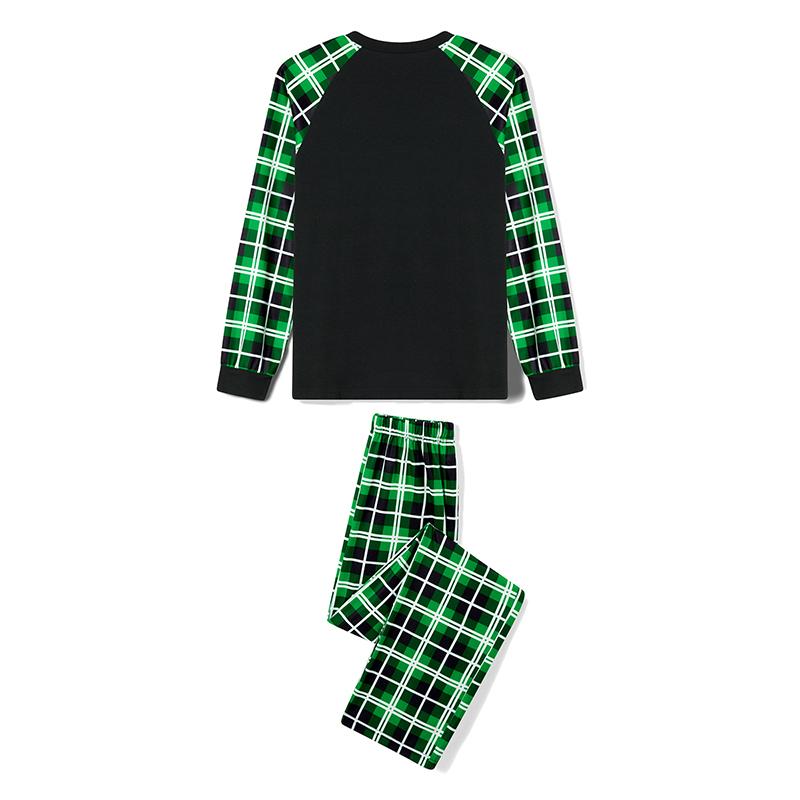 Christmas Pajamas For Family Christmas Family Pajamas Matching Set Letter Santa Hat Green Monster Print Long Sleeve Tops and Plaid Pants Sleepwear