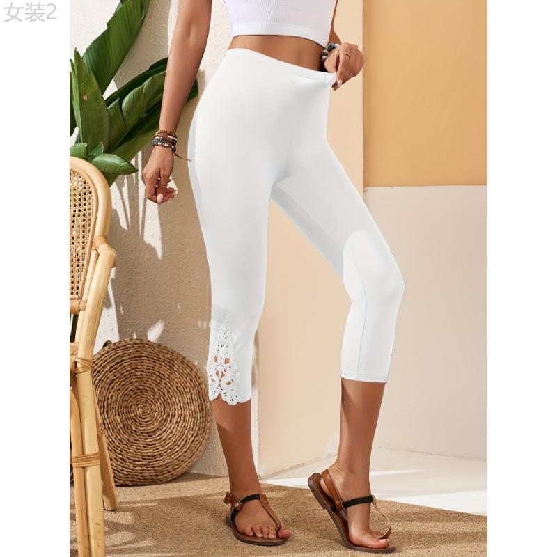 Chic High-Waist Capri Leggings with Stylish Hollow-Out Detailing - Comfortable & Versatile Casual Wear for Women, Breathable Fabric, Ideal for Any Occasion  Womenswear Bottom Womenswear Bottom Knit High Waist Highwaist Basic Minimalist