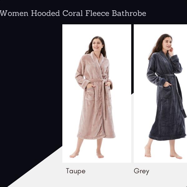 Christmas Gift Women's Bathrobe Shawl Collar and Hooded,Lounge Sleepwear Robe Side Pockets