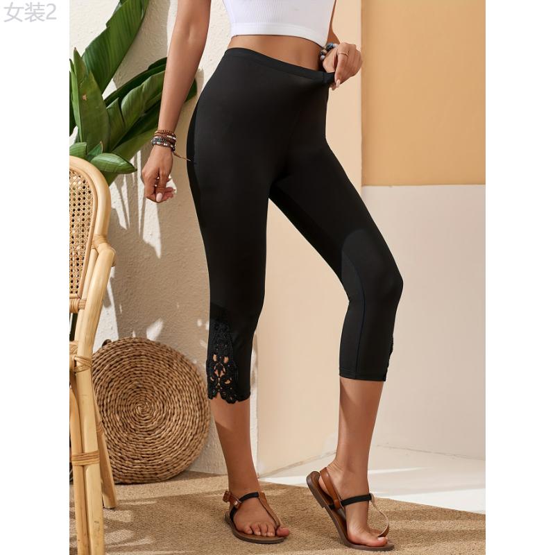 Chic High-Waist Capri Leggings with Stylish Hollow-Out Detailing - Comfortable & Versatile Casual Wear for Women, Breathable Fabric, Ideal for Any Occasion  Womenswear Bottom Womenswear Bottom Knit High Waist Highwaist Basic Minimalist