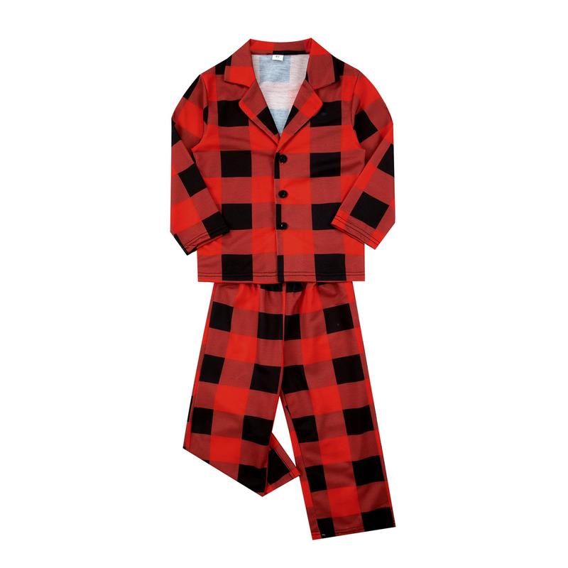 Christmas Pajamas For Family, Red Long Sleeve Plaid Printed Pattern Tops and Pants, Christmas Gift