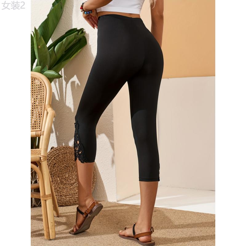 Chic High-Waist Capri Leggings with Stylish Hollow-Out Detailing - Comfortable & Versatile Casual Wear for Women, Breathable Fabric, Ideal for Any Occasion  Womenswear Bottom Womenswear Bottom Knit High Waist Highwaist Basic Minimalist