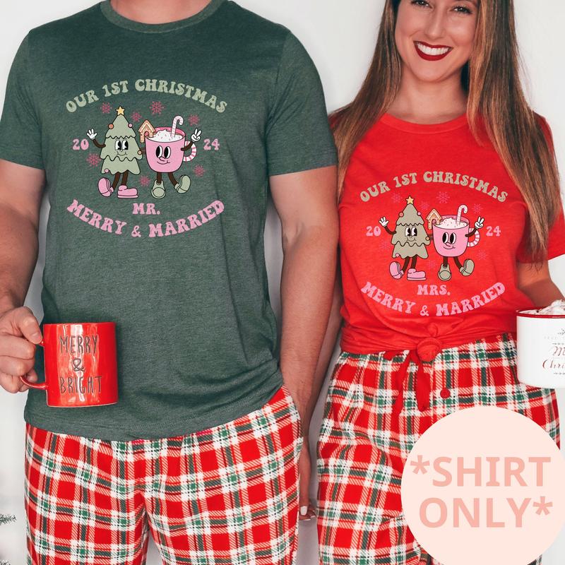 First Christmas Pajamas Tops Couples Christmas Shirt Holiday Matching Pajamas His and Her Pjs Matching Christmas Pjs Funny X-mas T-shirt