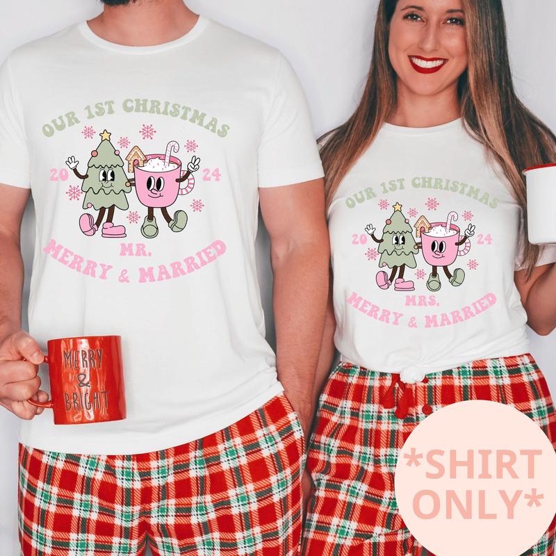 First Christmas Pajamas Tops Couples Christmas Shirt Holiday Matching Pajamas His and Her Pjs Matching Christmas Pjs Funny X-mas T-shirt