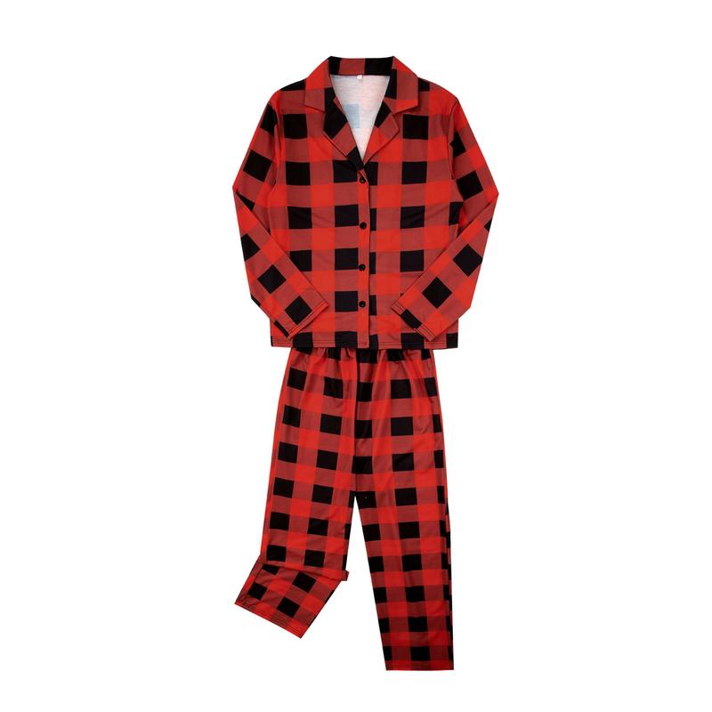 Christmas Pajamas For Family, Red Long Sleeve Plaid Printed Pattern Tops and Pants, Christmas Gift