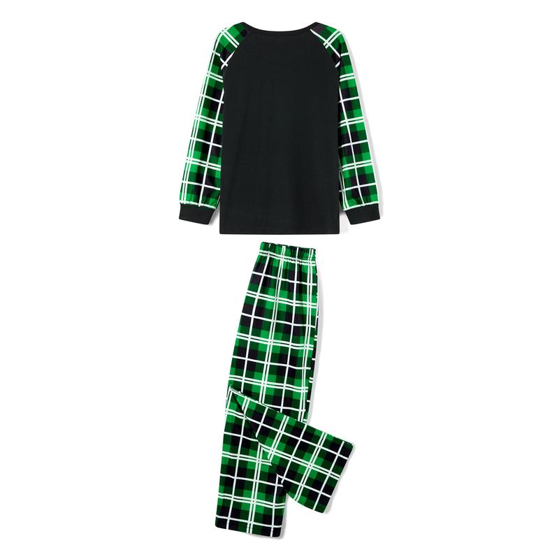 Christmas Pajamas For Family Christmas Family Pajamas Matching Set Letter Santa Hat Green Monster Print Long Sleeve Tops and Plaid Pants Sleepwear