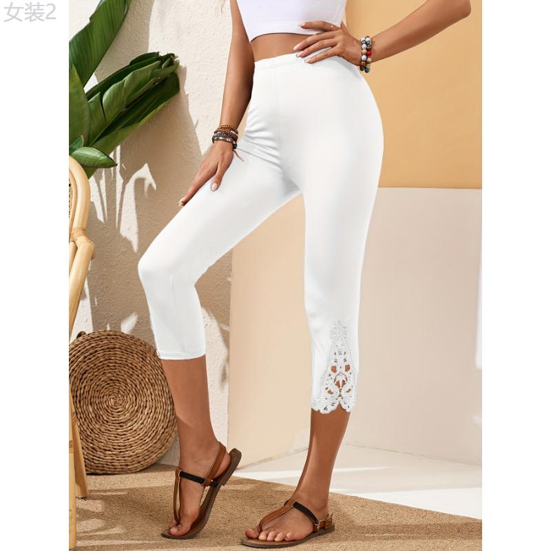 Chic High-Waist Capri Leggings with Stylish Hollow-Out Detailing - Comfortable & Versatile Casual Wear for Women, Breathable Fabric, Ideal for Any Occasion  Womenswear Bottom Womenswear Bottom Knit High Waist Highwaist Basic Minimalist