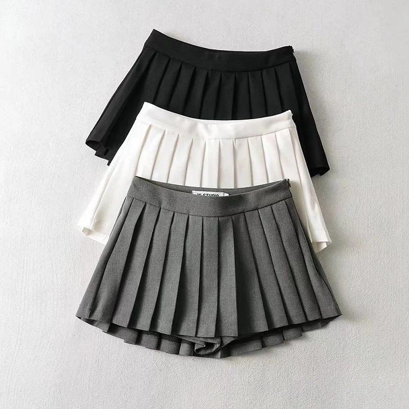 Korean Fashion High Waist Casual Pleated Minimalist Mini Skirt for Women - Summer Vintage Style in White, Comfortable Basic Piece for Lady Tennis Wear