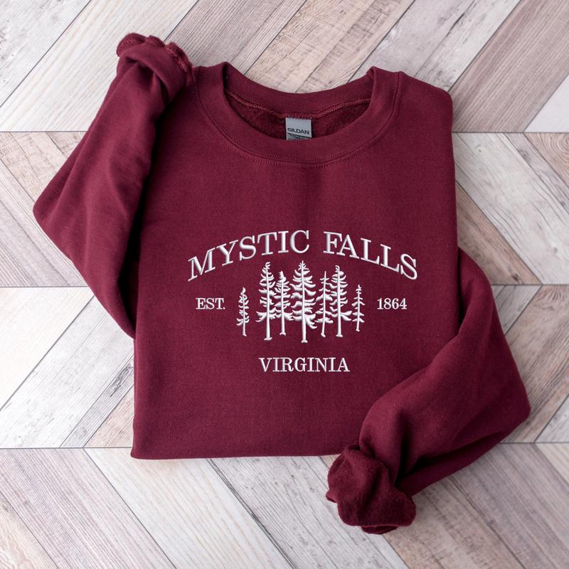 The Vampire Diaries Embroidered Sweatshirt, Mystic Falls Virginia Sweatshirt, Fall Embroidered Sweatshirt