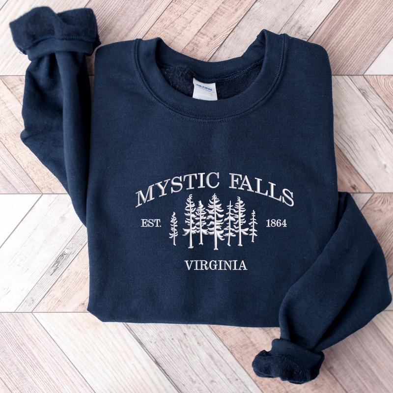 The Vampire Diaries Embroidered Sweatshirt, Mystic Falls Virginia Sweatshirt, Fall Embroidered Sweatshirt