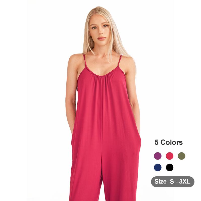 Women's Jumpsuit Loose-fit Sleeveless Wide Leg Adjustable Straps Comfort Overalls Pants HFHD38VT7A