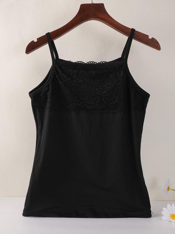 Women's Contrast Lace Cami Top, Casual Soft Comfortable Sleeveless Spaghetti Strap Top for Daily Wear, Ladies Sleepwear for All Seasons