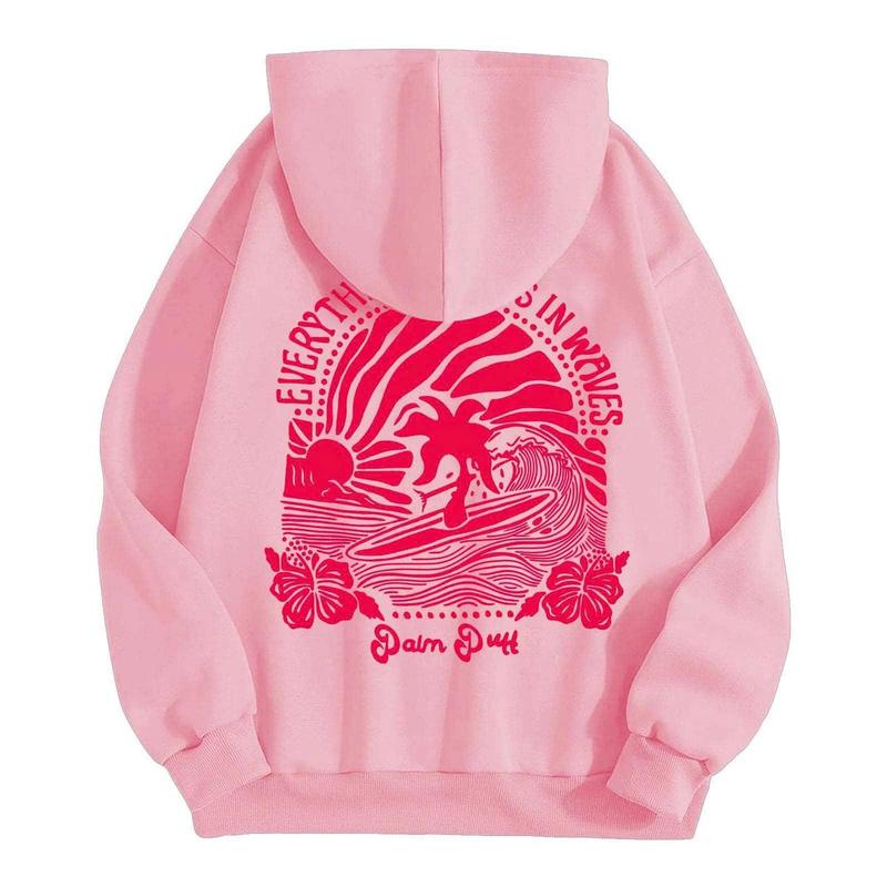 FUE Pink Palm Hoodies - Preppy Aesthetic Hoodies - Unisex Trendy Hoodie Classic - Graphic Tees For Women And Men - Gifts For All