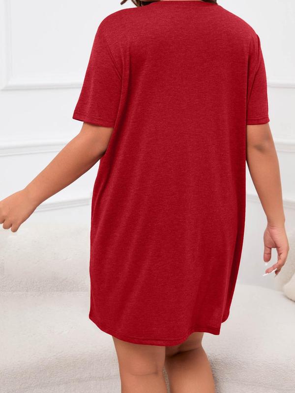  Letter Print Round Neck Loungewear Dress, Casual Short Sleeve Crew Neck Tee Dress for Daily Wear, Women's Loungewear for All Seasons