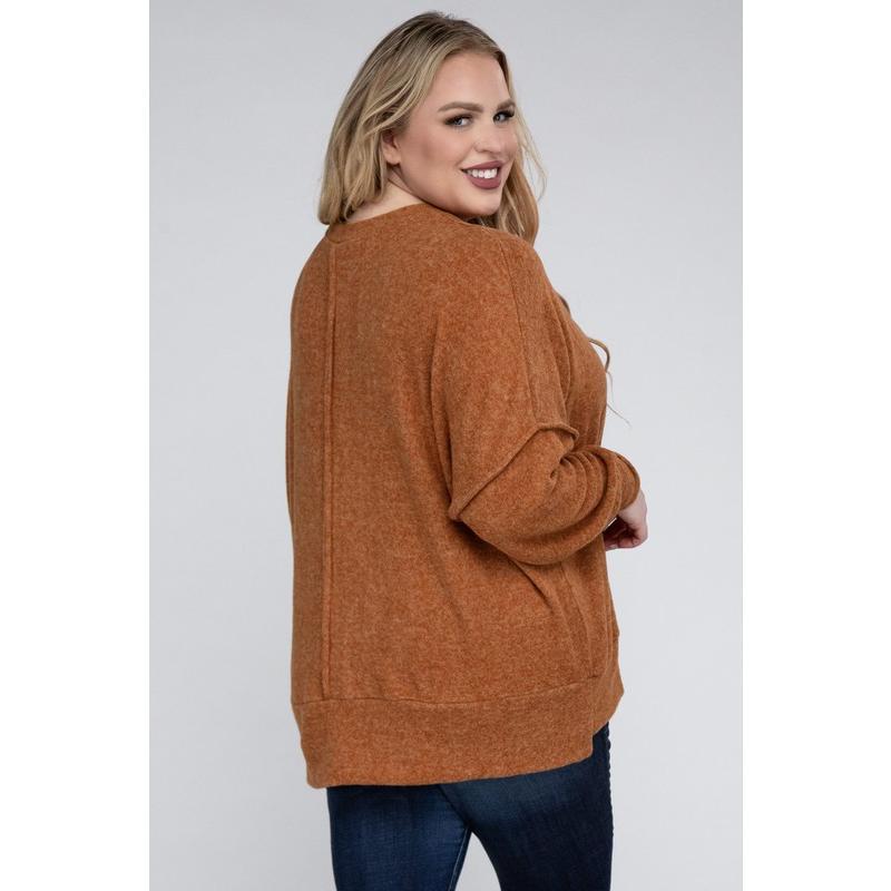 ZENANA Plus Brushed Melange Drop Shoulder Sweater