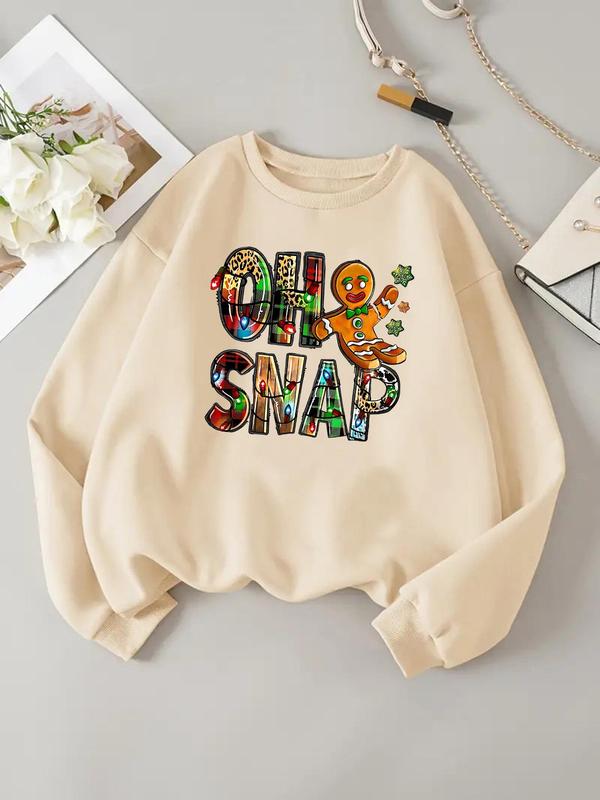 Women's Christmas Themed Sweatshirt, Casual Letter Print Long Sleeve Pullover for Daily Wear, Ladies Clothes for All Seasons