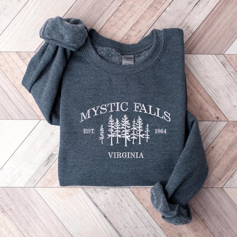 The Vampire Diaries Embroidered Sweatshirt, Mystic Falls Virginia Sweatshirt, Fall Embroidered Sweatshirt