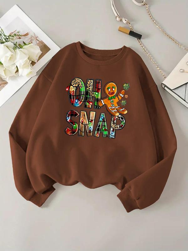 Women's Christmas Themed Sweatshirt, Casual Letter Print Long Sleeve Pullover for Daily Wear, Ladies Clothes for All Seasons