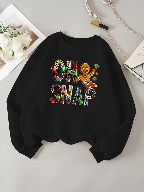 Women's Christmas Themed Sweatshirt, Casual Letter Print Long Sleeve Pullover for Daily Wear, Ladies Clothes for All Seasons