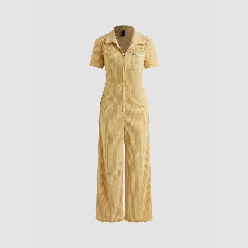 Cider [size 2-10] Collar Solid Zipper Jumpsuit