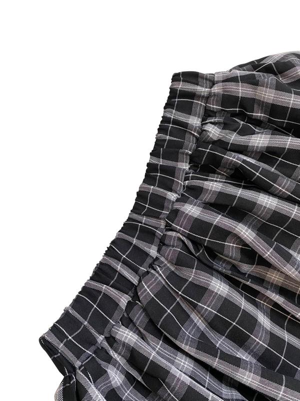 Women's Plaid Print Elastic Waist Bubble Skirt, Y2k Casual Fashion Short Skirt for Daily Outdoor Wear, Women Bottoms for Summer