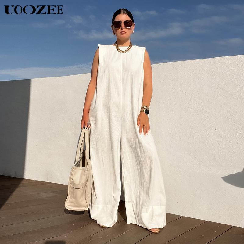 UOOZEE Women's Solid Color Sleeveless Wide Leg Jumpsuit – Basic Style Simple and stylish, highlighting the daily elegance of modern women winter jumpsuit