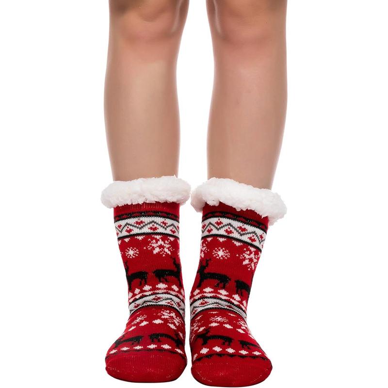 2 count Christmas Socks Women's Fleece Fuzzy Soft Slipper Socks Soft Crew Socks for Winter Christmas Party Gifts