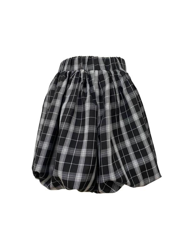 Women's Plaid Print Elastic Waist Bubble Skirt, Y2k Casual Fashion Short Skirt for Daily Outdoor Wear, Women Bottoms for Summer