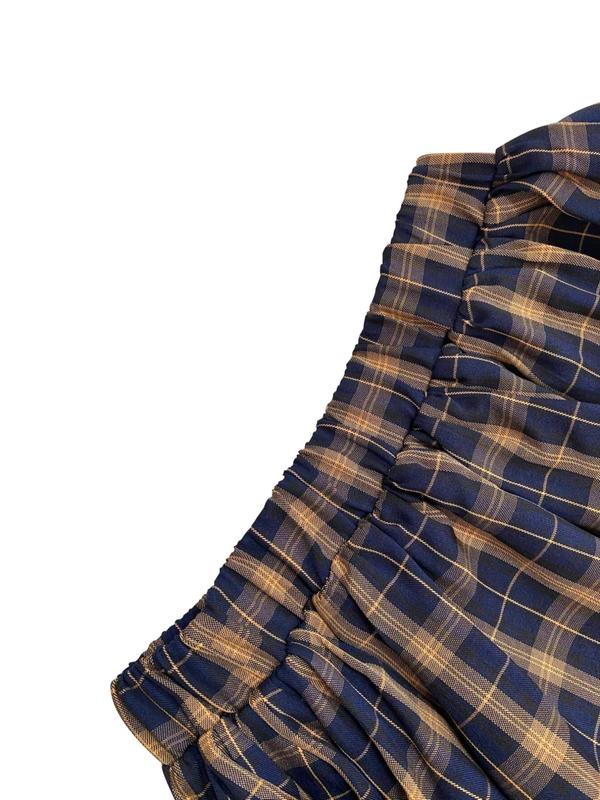 Women's Plaid Print Elastic Waist Bubble Skirt, Y2k Casual Fashion Short Skirt for Daily Outdoor Wear, Women Bottoms for Summer