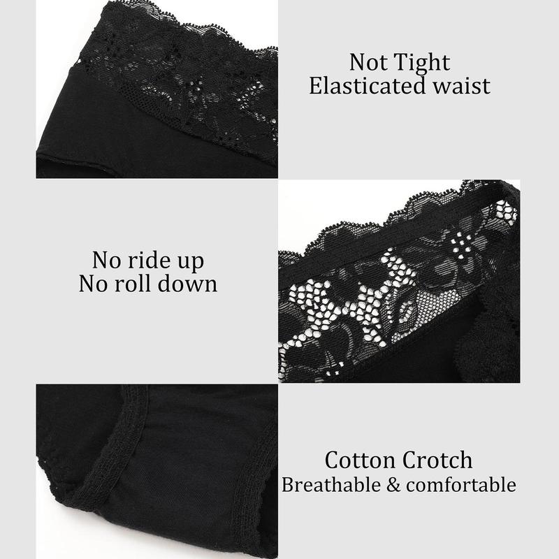 LEVAO Cotton Bikini Underwear for Women Sexy Breathable Hipster Briefs with Lace Panties 6 Pack S-XL