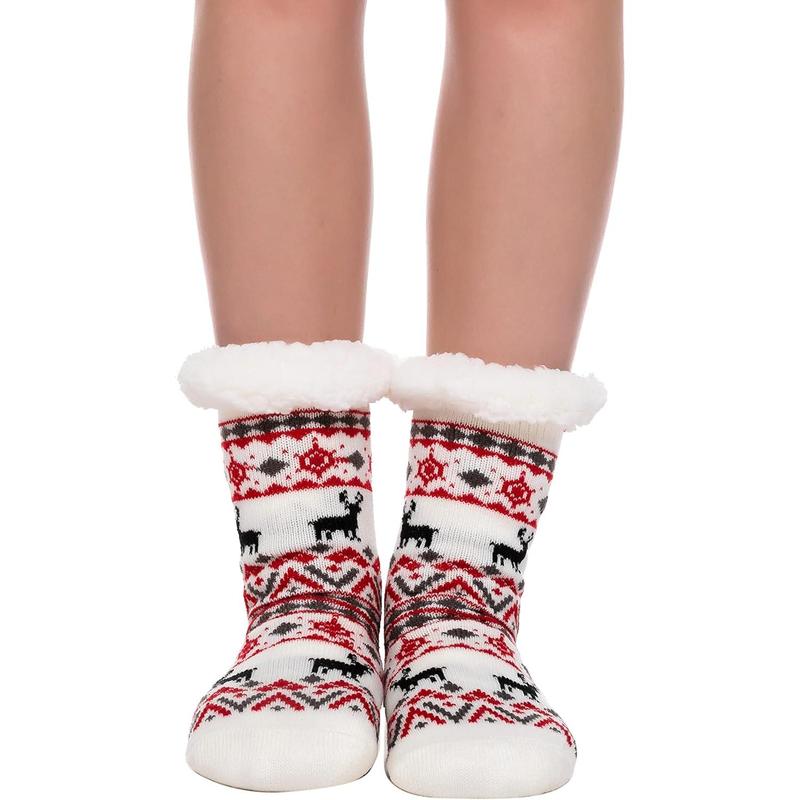 2 count Christmas Socks Women's Fleece Fuzzy Soft Slipper Socks Soft Crew Socks for Winter Christmas Party Gifts