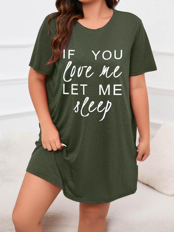  Letter Print Round Neck Loungewear Dress, Casual Short Sleeve Crew Neck Tee Dress for Daily Wear, Women's Loungewear for All Seasons