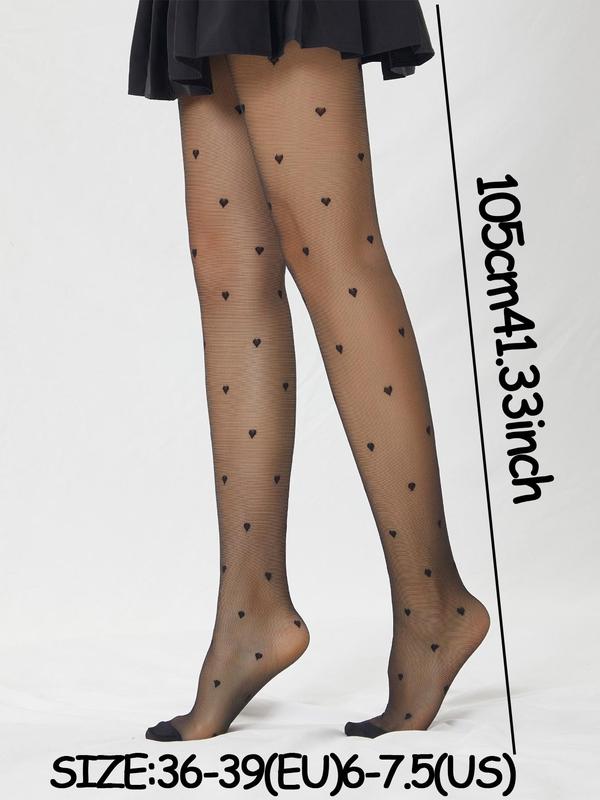 Women's Polka Dot & Heart Print Sheer Tights, Fashionable Comfy Breathable Pantyhose for Daily Wear, Ladies Stockings for All Seasons