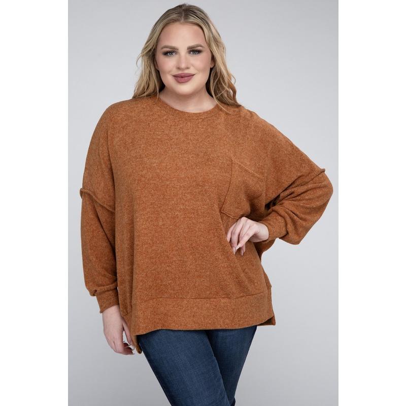 ZENANA Plus Brushed Melange Drop Shoulder Sweater