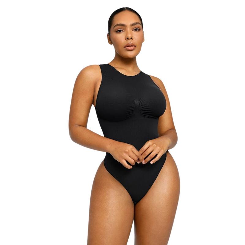 Shapellx 3 Piece Seamless Simple Bodysuit High Classic Round Neck Thong Comfort Tops Breathable Women