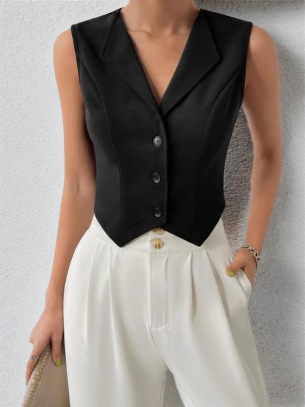 Women's Asymmetrical Hem Button Front Vest Blazer, Elegant Sleeveless Shawl Collar Blazer, Women's Clothing for Spring & Summer, Corporate Outfits Women, Summer Clothes