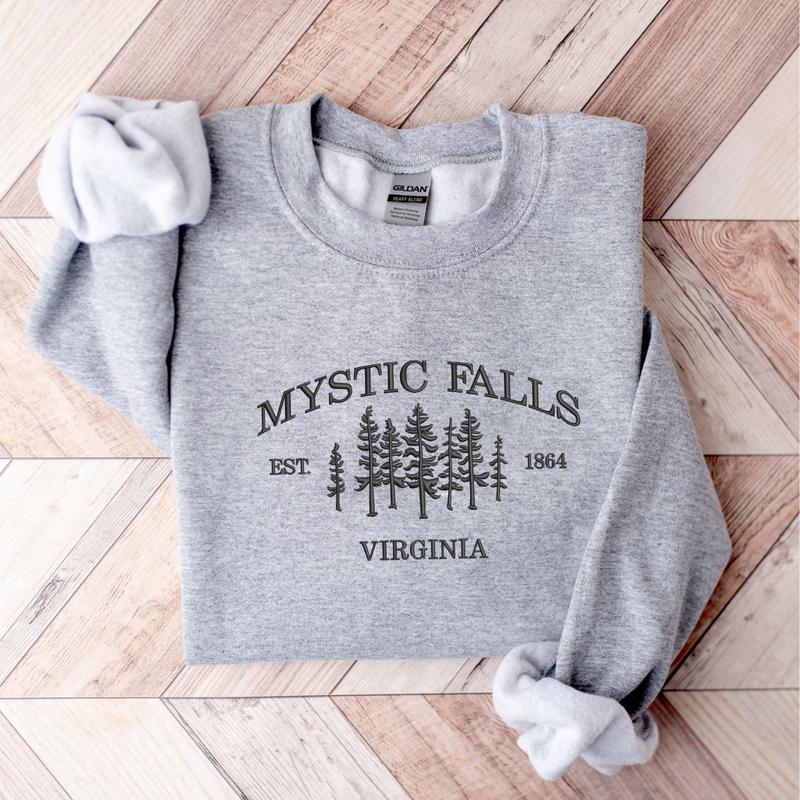 The Vampire Diaries Embroidered Sweatshirt, Mystic Falls Virginia Sweatshirt, Fall Embroidered Sweatshirt