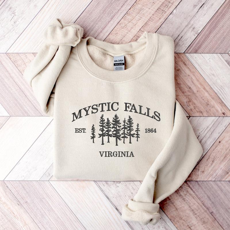 The Vampire Diaries Embroidered Sweatshirt, Mystic Falls Virginia Sweatshirt, Fall Embroidered Sweatshirt