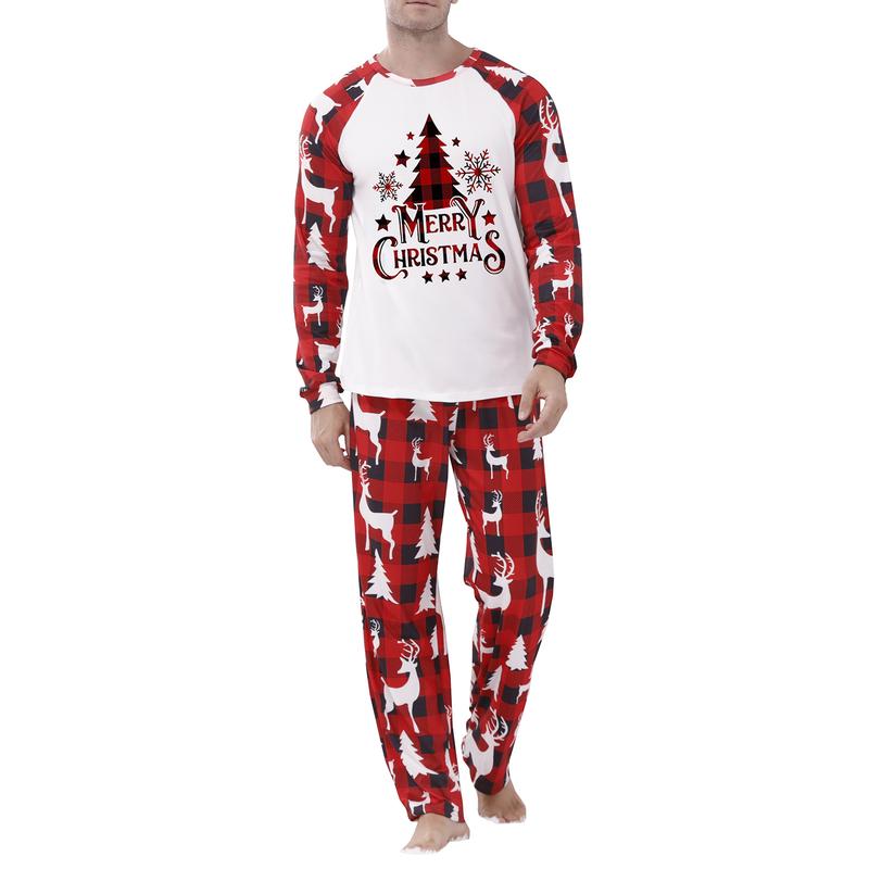 Matching Christmas Pajamas For Family, Long Sleeve Round Neck Tree Print Tops+ Trousers Suit  Infants Romper