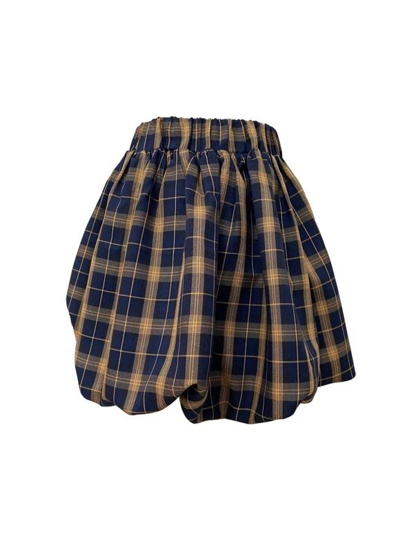 Women's Plaid Print Elastic Waist Bubble Skirt, Y2k Casual Fashion Short Skirt for Daily Outdoor Wear, Women Bottoms for Summer