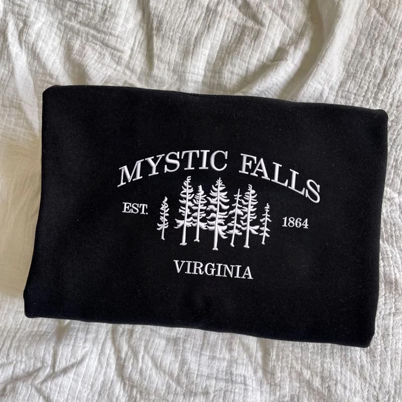 The Vampire Diaries Embroidered Sweatshirt, Mystic Falls Virginia Sweatshirt, Fall Embroidered Sweatshirt