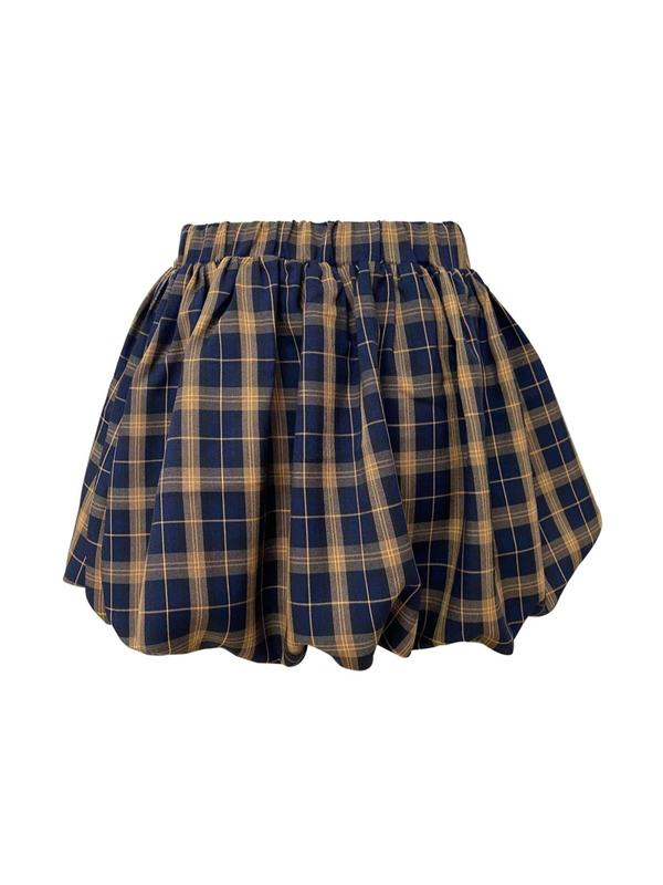 Women's Plaid Print Elastic Waist Bubble Skirt, Y2k Casual Fashion Short Skirt for Daily Outdoor Wear, Women Bottoms for Summer