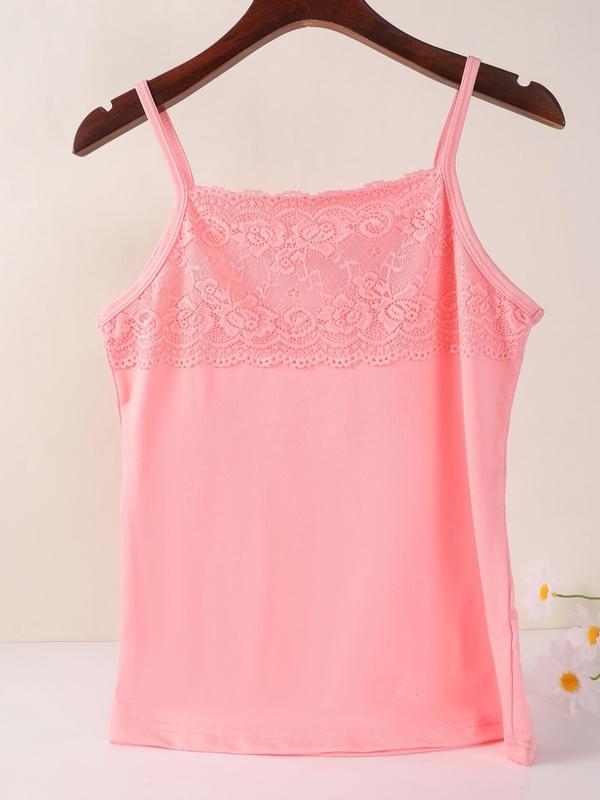 Women's Contrast Lace Cami Top, Casual Soft Comfortable Sleeveless Spaghetti Strap Top for Daily Wear, Ladies Sleepwear for All Seasons