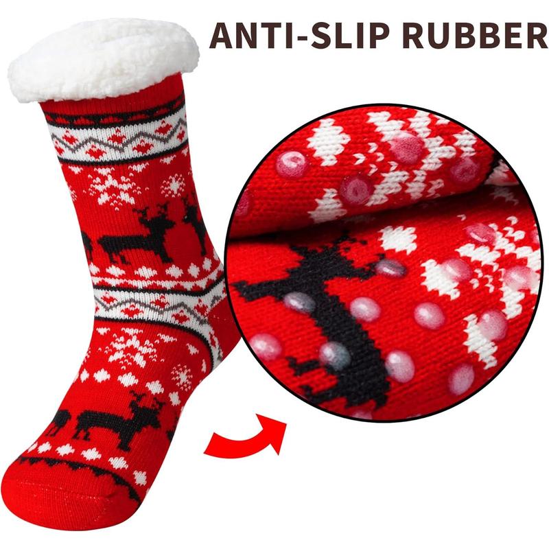 2 count Christmas Socks Women's Fleece Fuzzy Soft Slipper Socks Soft Crew Socks for Winter Christmas Party Gifts