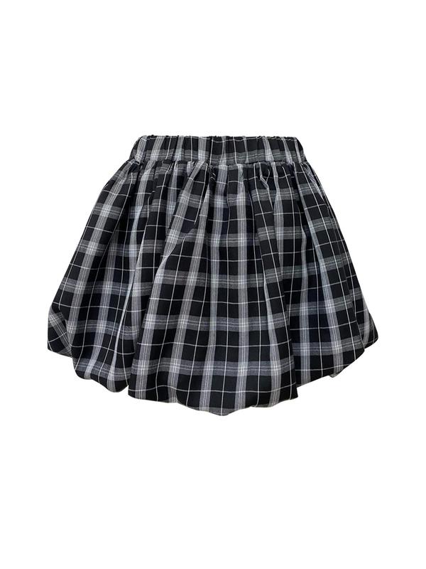 Women's Plaid Print Elastic Waist Bubble Skirt, Y2k Casual Fashion Short Skirt for Daily Outdoor Wear, Women Bottoms for Summer